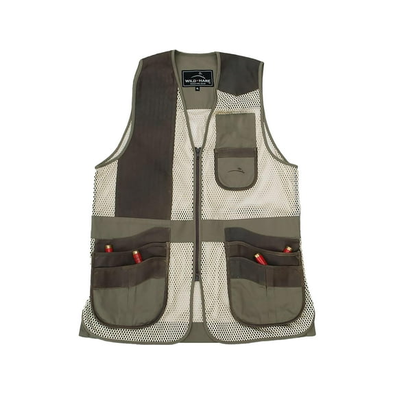 Wild Hare Men's Range Shooting Vest with Leather Trim Right Hand Sage/Brown Large