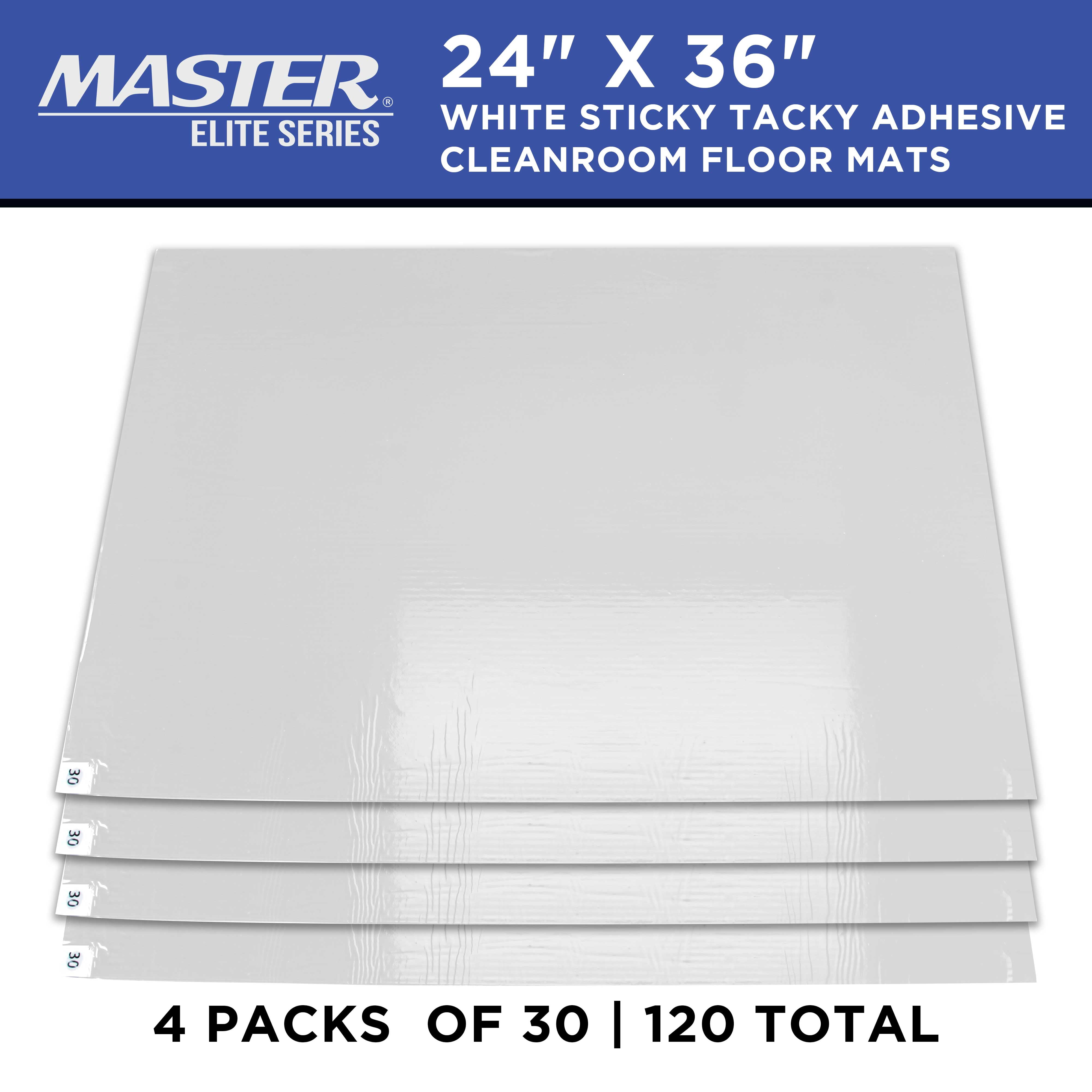Master Elite Sticky Tacky Adhesive Cleanroom Floor Mats, 24" x 36", 4 Packs of 30 White Sheets Each - For Laboratory, Paint Spray Booth, Construction Sites - Trap Remove Dirt, Dust, Shoe & Pet Debris