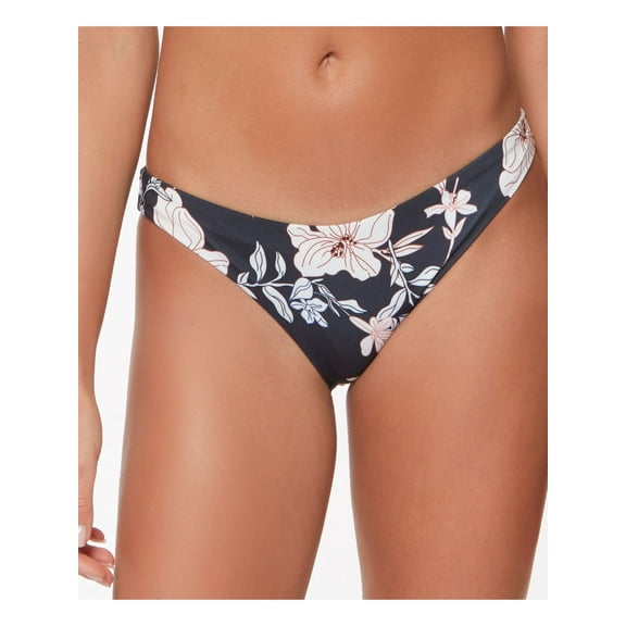 SANCTUARY Women's Black Floral Stretch Cinch-Back Lined Bikini Moderate Coverage Night In The Jungle Hipster Swimsuit Bottom L