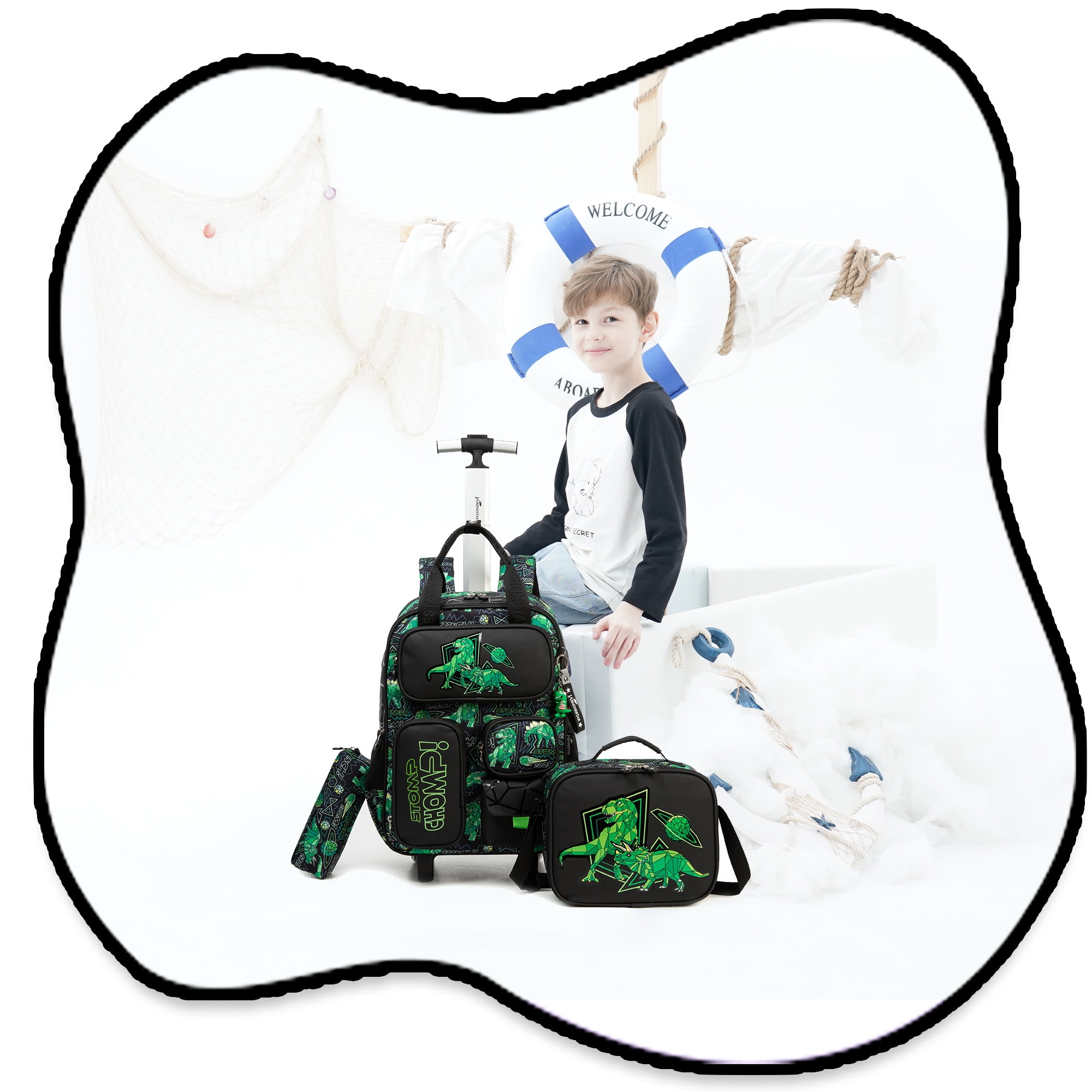 Kids Rolling Backpack Boys Roller Backpacks with Wheels 3 In 1 Wheeled School Bags with Lunch Box Pencil Case Ages 8-10