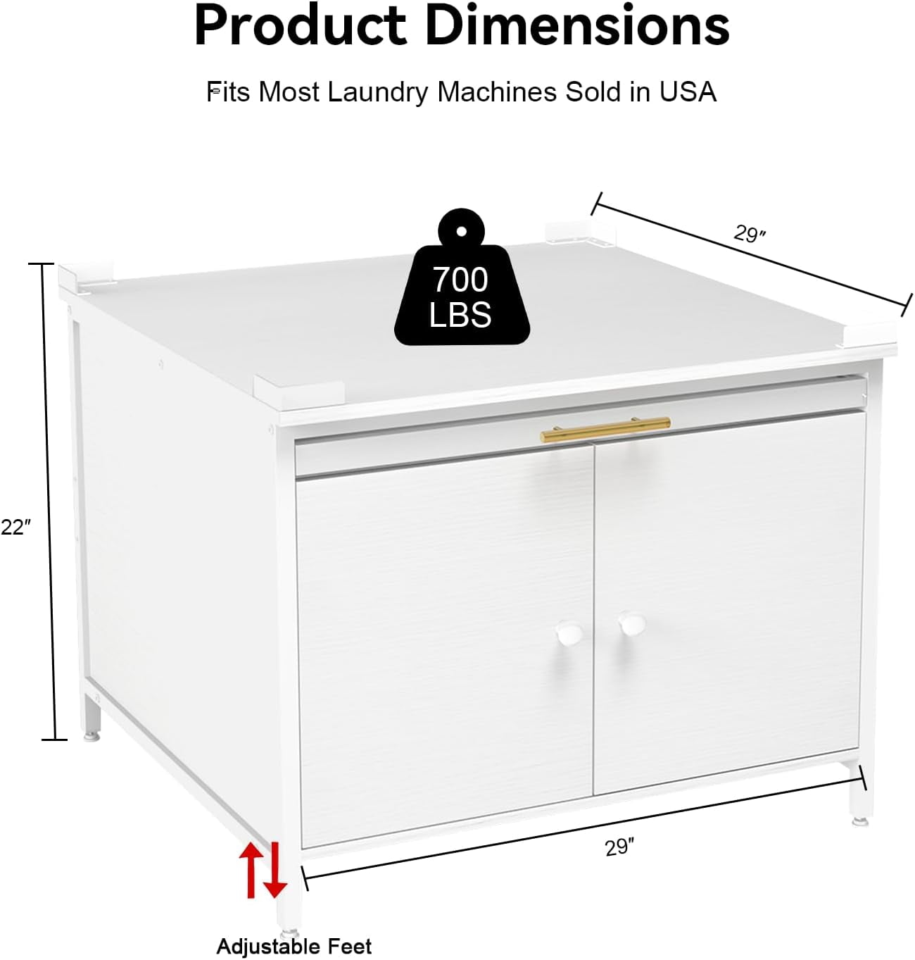 Laundry Pedestal for Washer and Dryer, 29" Universal Washing Machine Stand with Adjustable Feet, Fit Anti-Vibration Design with Telescopic Laundry Basket Shelf, 700 LBS Capacity, White