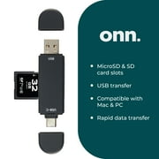 onn USB C/USB 2.0 Memory Card Reader for SD/Micro SD Cards