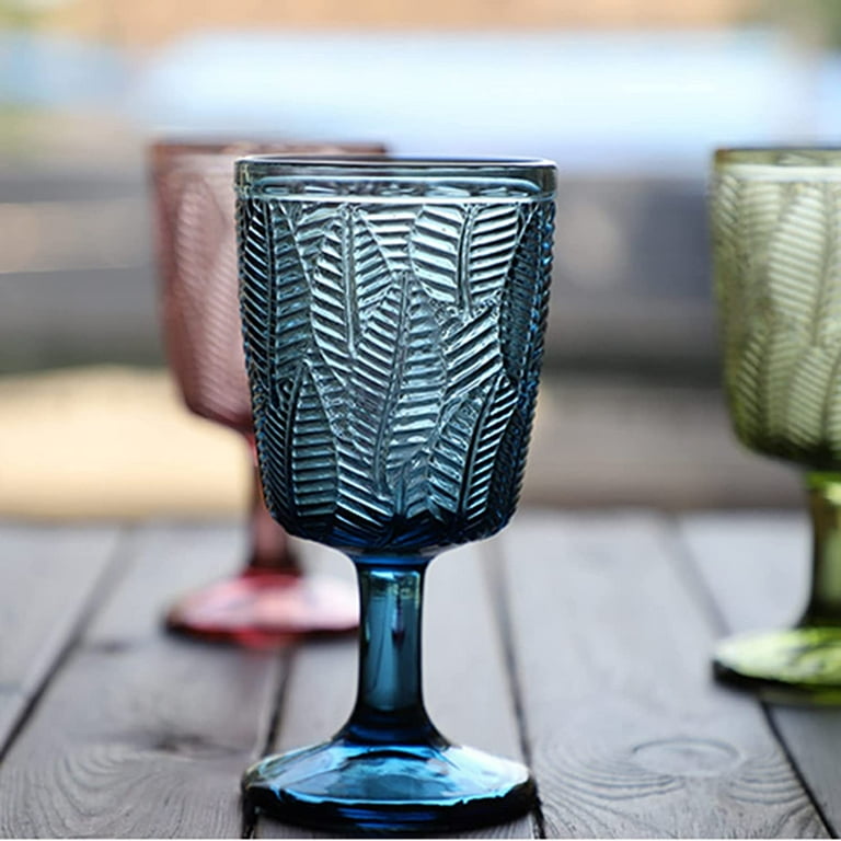 24 Pack Vintage Plastic Wine Glasses - 12 Oz Colored Goblets, Shatterproof, Embossed Design For Wedding, Party, Bar