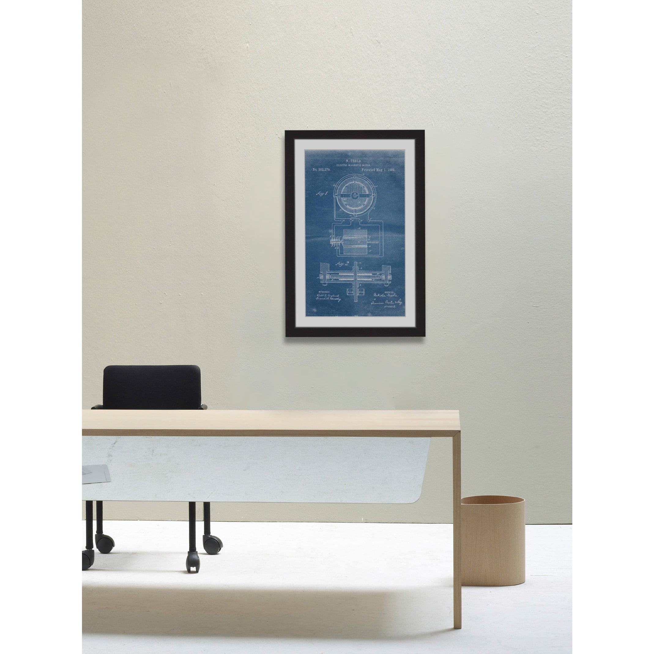 "Tesla Motor 1888 Blueprint" Framed Painting Print