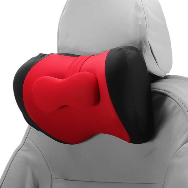 Almohada para reposacabezas de automóvil Unique Bargains, soporte para cuello ergonómico y cómodo, tela de seda de leche y espuma de memoria, banda ajustable de ancho, negro y rojo, set de 1
