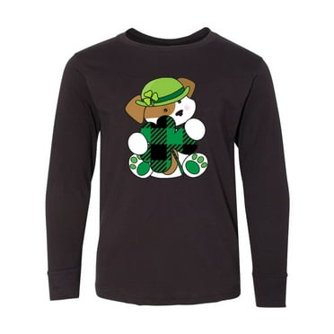 Inktastic St Patricks Day Irish Buffalo Plaid Puppy Long Sleeve Youth T-Shirt