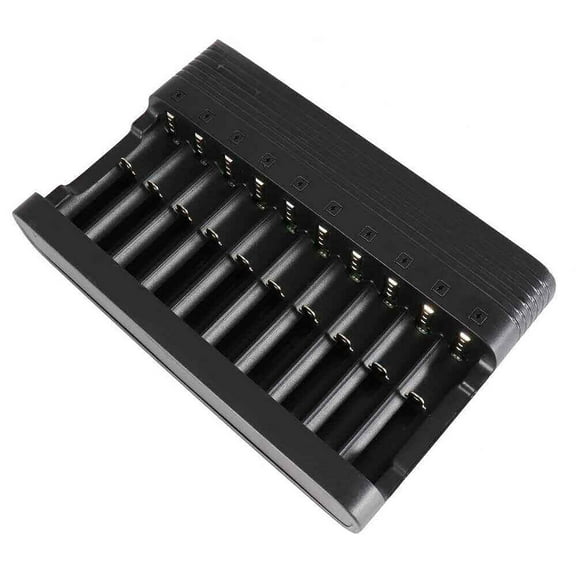 10-Slot Intelligent Battery Charger with Cable Dual Color Indicator for 26650 18650 16340 14500 17500 3.7V Li-Ion Cell