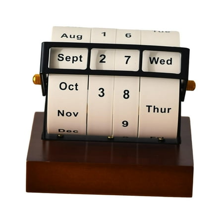 LOVIVER Desktop Calendar Perpetual Calendar Photo Props Wooden Rotary Calendar for Countertop Living Room Kitchen Classroom