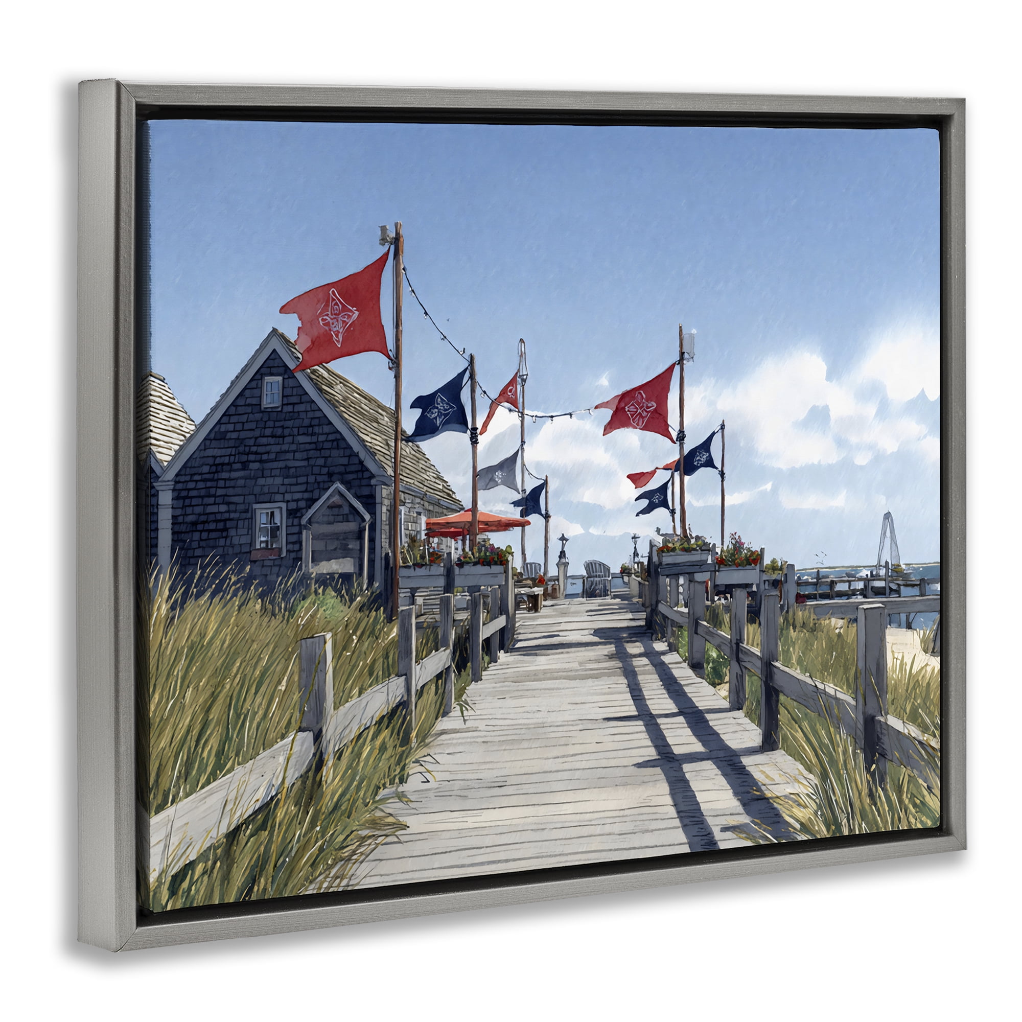 Stupell Industries Summer Boardwalk Stroll Gray Framed Floater Canvas Wall Art, design by Franklyn Gregory