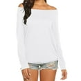 thumbnail image 4 of Women'S Long Sleeve Boat Neck Off Shoulder Blouse Tops White XL, 4 of 5