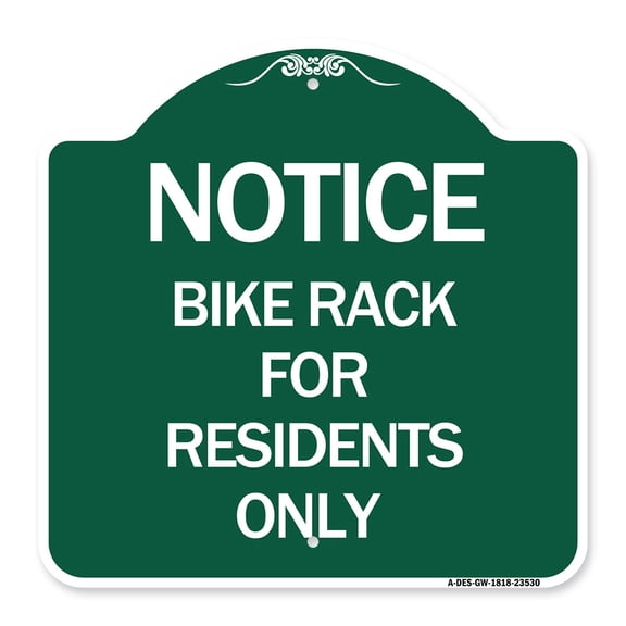 SignMission Designer Series Sign - Notice Sign Bike Rack for Residents Only | Green & White 18" X 18" Heavy-Gauge Aluminum Architectural Sign | Protect Your Business & Municipality |