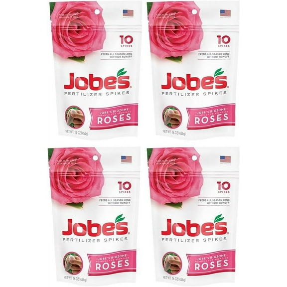Jobes vznmYB Rose Fertilizer Spikes 9-12-9 Time Release Fertilizer for All Flowering Shrubs, 10 Spikes 4 Pack