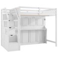thumbnail image 6 of Euroco Wood Full XL Loft Bed with Full Murphy Bed, Convertible Bunk Bed with Storage Staircase, LED Light and Desktop, White, 6 of 13