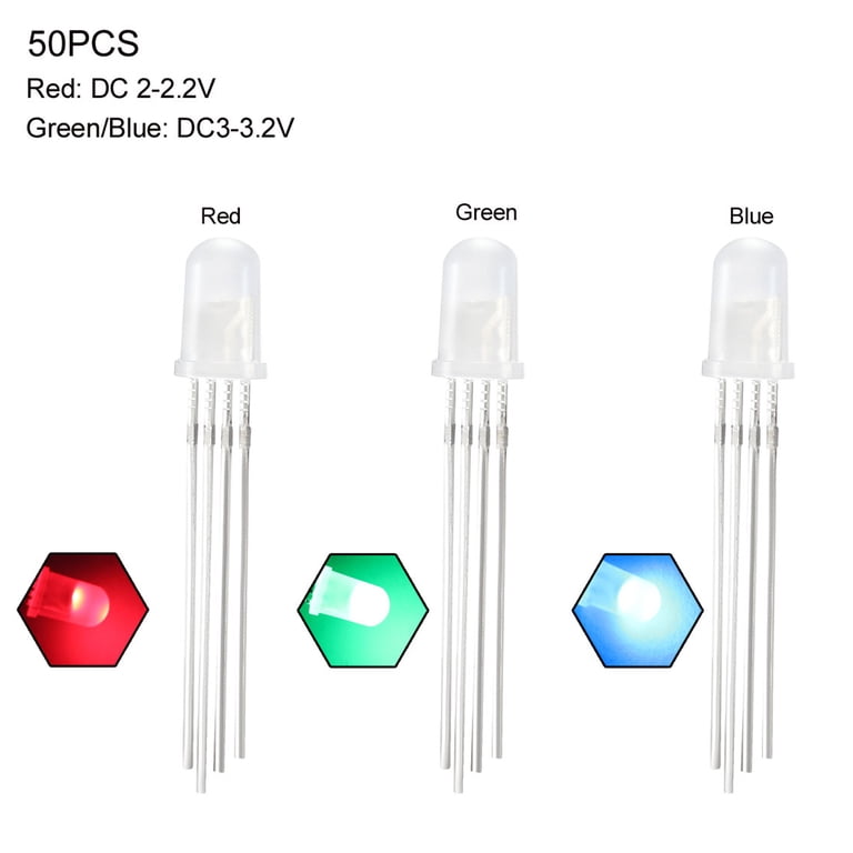 20-Pack 5mm RGB Tri-Color LEDs | Common Anode 4-Pin | Red Green Blue Diffused