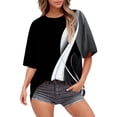 thumbnail image 2 of V-Neck Women's Short Sleeve T-shirt Summer Tops For Women Short Sleeve Crewneck Oversized T Shirts Trendy Solid/Flower Printed Beach Vacation Clothes,Black Women's Short sleeve T-shirt S, 2 of 6