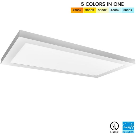 Luxrite 1x2 FT LED Panel, 22W Ultra Thin Ceiling Light Fixture, 5 Color Selectable, 2100 Lumens, Flush Mount, Damp Rated, UL Listed