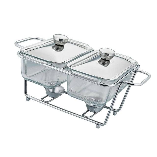 Luzkey Buffet Food Warmer Buffet Server Anti Slip Base Convenience Transparent Food Warmer Tray Rectangular Chafing Dish for Banquet 1.3L 2 Compartment