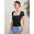thumbnail image 6 of Women's short Sleeve Short Sleeve Tops Square Neck T Shirts Fitted Basic Tee, 6 of 6