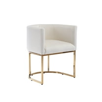 Guyou Modern Velvet Dining Chair, Mid-century Upholstered Barrel Kitchen Chairs Fabric Side Chair with Metal Legs and Curved Back for Living Room Dining Room Bedroom, White