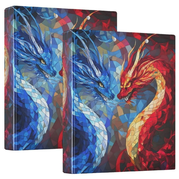 joogoo Cool Art Dragons Hardcover 3 Ring Binder 1.5" Round Rings Interior Pockets Binders Organizer 2 Pack