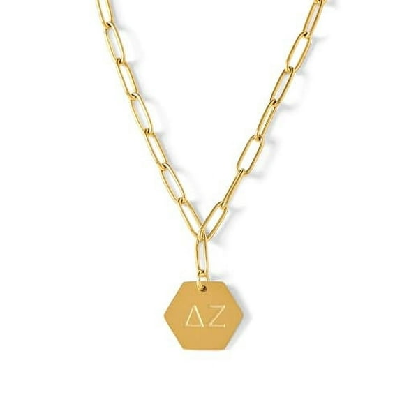Delta Zeta Necklace, 18k Gold Plated Paperclip Style Chain with Sorority Letters Pendant