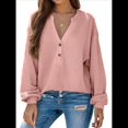 thumbnail image 1 of Blusas Tipo Suéter de Larga Informales con Cuello en V y Cuello de Gofre para Mujer Rosa L, 1 of 9