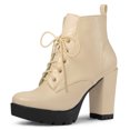 thumbnail image 1 of Unique Bargains Women's Round Toe Block High Heel Lace Up Platform Boots, 1 of 6