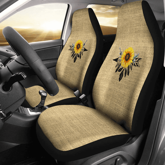 Burlap Style Background With Sunflower Dreamcatcher Car Seat Covers Se Pack of 2 Universal Front Seat Protective Cover