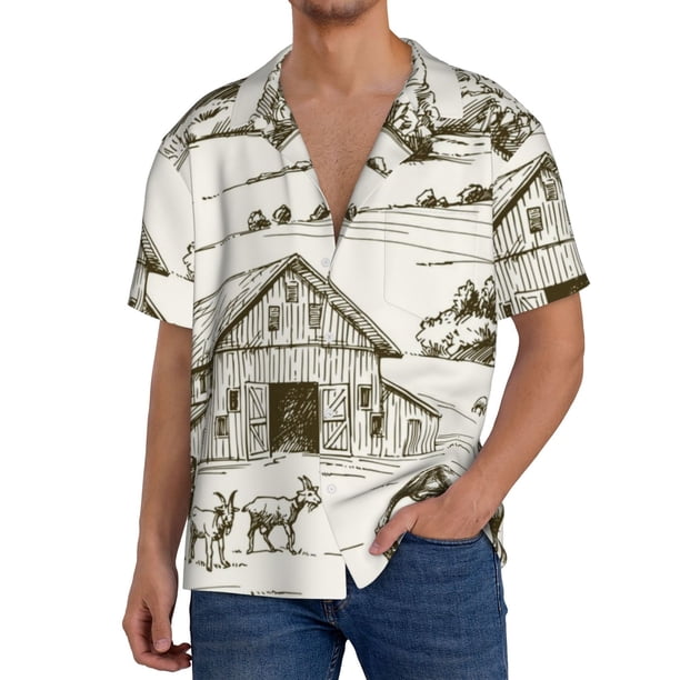 Fotbe Farm Animals 2 Camisa Estampada de Manga Corta para Hombre, Casual de Verano, Estilo Playero, Sin Arrugas-XX-Large