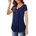 thumbnail image 1 of Starybirds Womens Henley Tops Plain V Neck Short Sleeve Tshirts Navy XL, 1 of 4