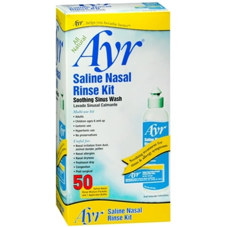 3 Pack - Ayr Saline Nasal Rinse Kit Soothing Sinus Wash, 50 Count Saline Nasal Rinse Mixture Packets Plus Applicator Bottle