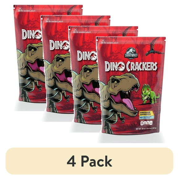 (4 pack) Jurassic World Crunchy Dino Cookies, Dinosaur Animal Crackers,  20 oz Bag