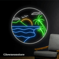 thumbnail image 3 of Glowneon Beach Landscape Neon Sign, Sun Ocean Waves Palm Tree Led, 3 of 4