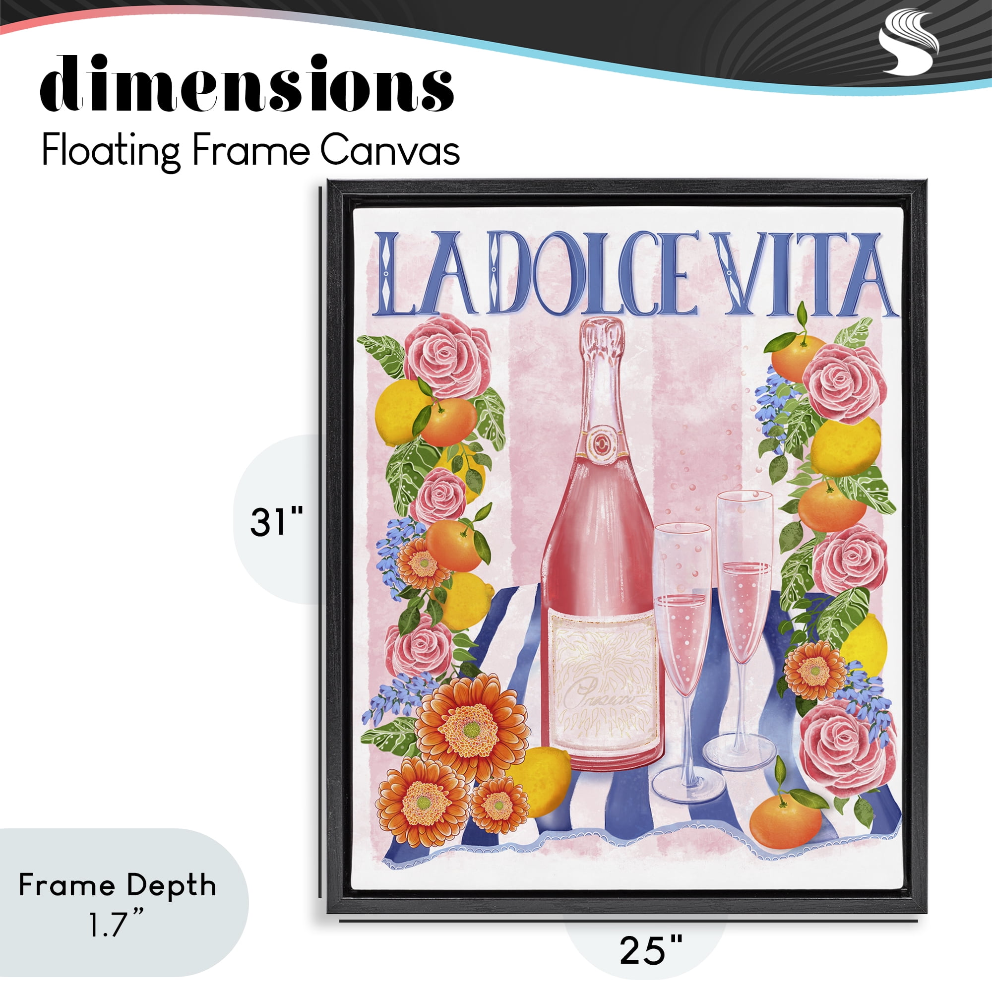 Stupell Industries Pink Champagne Picnic Black Framed Floater Canvas Wall Art, design by Lori Mosley