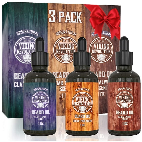 Aceite para barba Viking Revolution, paquete de 3 unidades, 30 ml, madera de sándalo, pino