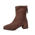 thumbnail image 2 of Women Square Toe Stretch Suede Ankle Boots, Back Zipper Block Heel Sock Booties, Elegant Mid Heel Short Boots, Fashion Dress Boots for Fall Winter Brown 8.5(41), 2 of 8