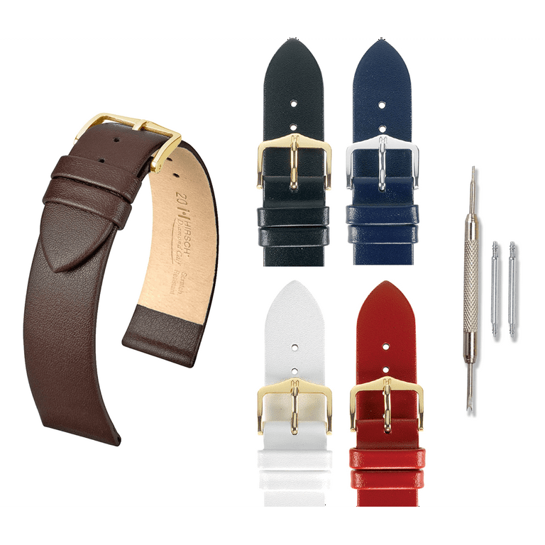 HIRSCH Diamond Calf Untextured Leather Watch Strap Black Band