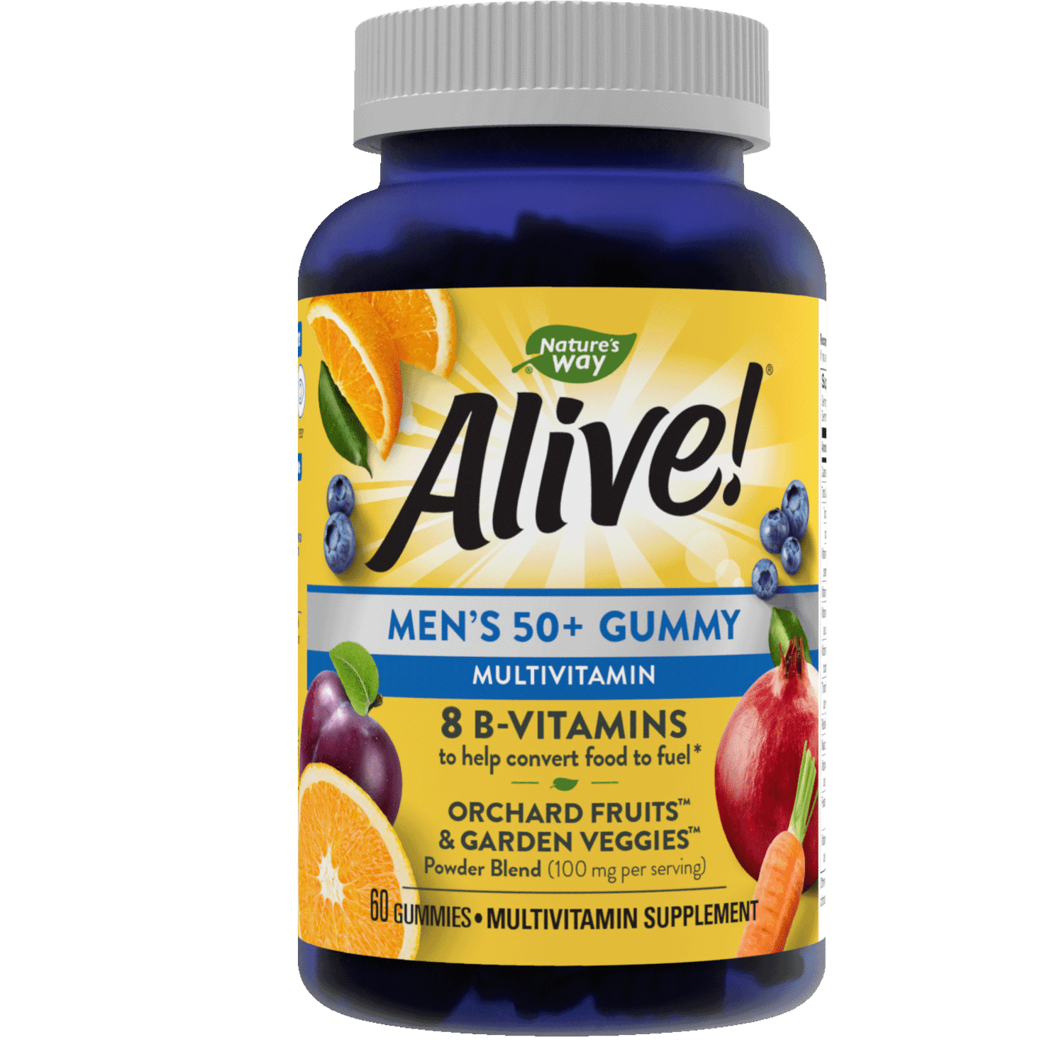 Alive! Men's 50+ Daily Multivitamin Gummies, Fruit Flavored, 60 Count
