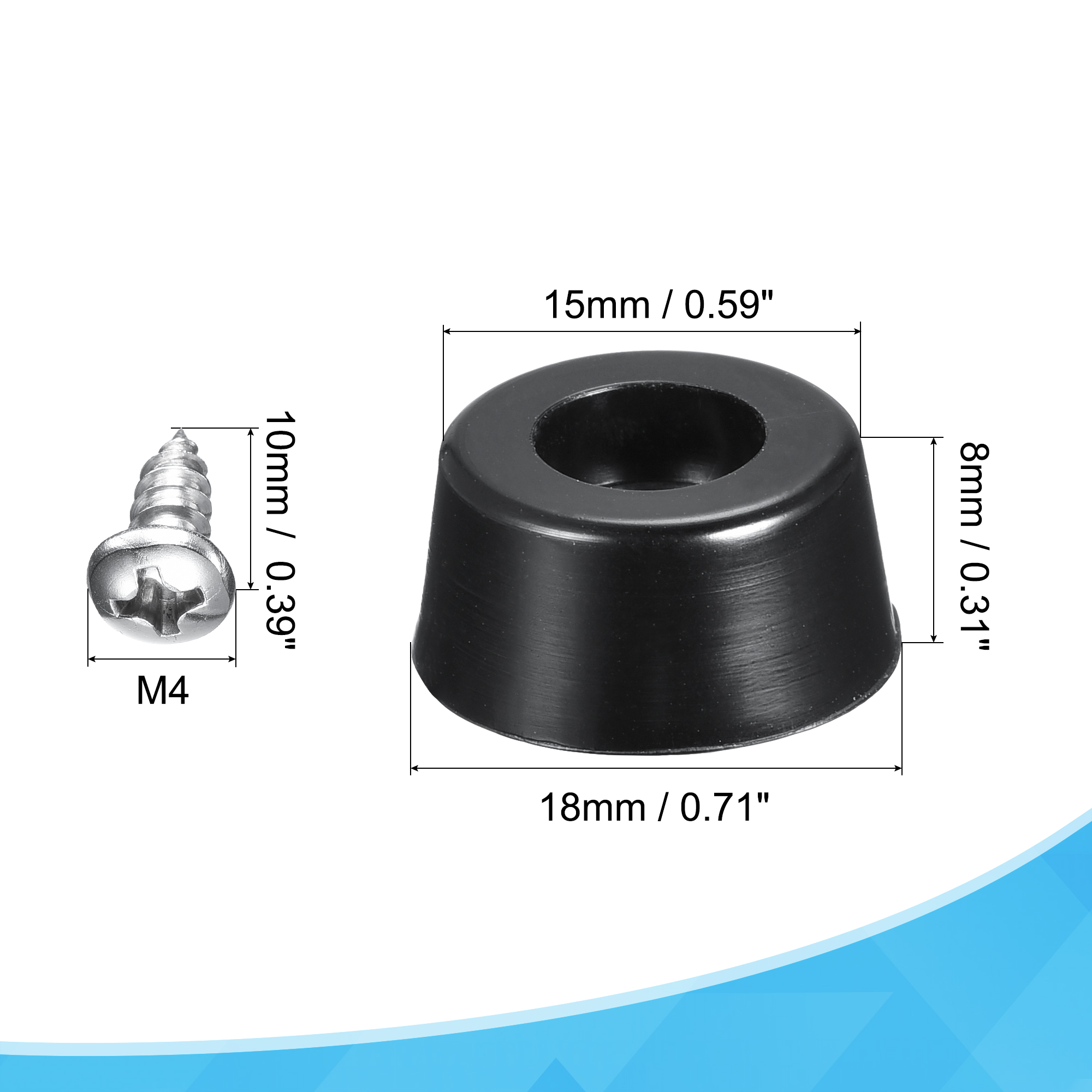 Uxcell 0.71" W x  0.31" H Rubber Bumper Feet, Stainless Steel Screws and Washer 16 Pack - image 3 of 5