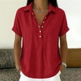 thumbnail image 6 of GUACER Women's Short Sleeve Cotton Linen Shirt Button Down Collared Blouse, Breathable Summer Top, 6 of 6