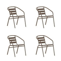 4 PACK Outdoor Patio Stackable Restaurant Arm Chair with Bronze Metal Frame and Aluminum Slats