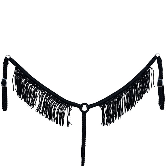 Hilason Horse Breast Collar – Flat Braided Paracord with Fringes Black