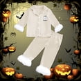thumbnail image 2 of Shadoumai Halloween Pajamas Size 7-8 Crewneck Ghost Print Long Sleeve Shirt Tops + Longs Pants Comfy Home Clothes 2 Piece Summer Pajama Outfits, 2 of 5