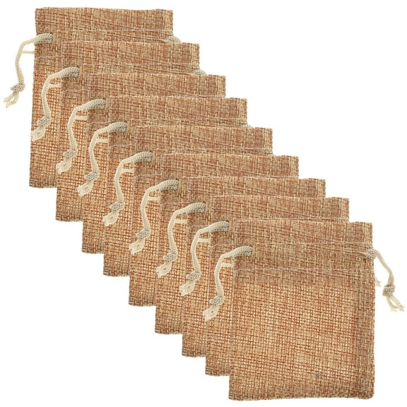 50 Pcs Burlap Drawstring Gift Bags - 9×7×0.3CM Small Flax Jewelry Pouches for Presents