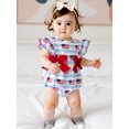 thumbnail image 3 of BemeyourBBs Newborn Baby Girl 4th of July Outfit Summer Bubble Romper Patriotic Independent Day Clothes Ruffle Sleeve American Flag Stripes Print Bodysuit Playsuit Fourth of July Outfits, 3 of 8