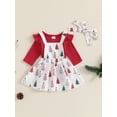 thumbnail image 2 of Bagilaanoe 3Pcs Baby Girls Christmas Outfit Overalls Dress Set for Infant Long Sleeve Romper Tops + Suspender Skirt + Headband 3M 6M 9M 12M 18M Newborn Casual Clothes, 2 of 6