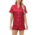 thumbnail image 2 of vigerkar Pajamas for Women Satin Womens Pajama Sets Short Sleeve Lounge Set 2-Piece Sleepwear Button-Down PJ Set Red, S, 2 of 8