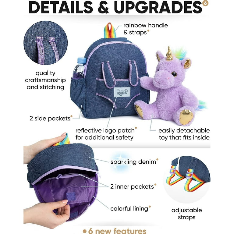  Naturally KIDS Unicorn Backpack for Girls 4-6, Unicorn Gifts  for Girls Age 6-8, 5 Year Old Girl Gift Idea, Medium