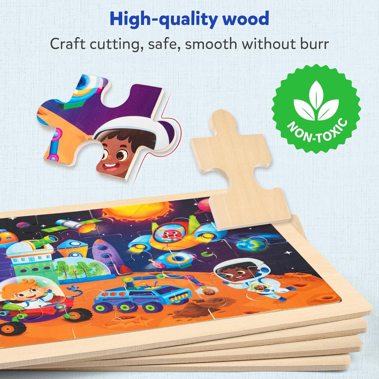 SYNARRY Large Space Planets Solar System Wooden Puzzles for Kids Ages 3-8, 4-in-1 Jigsaw Puzzle Set, 24 Pieces Each, FSC Certified Educational Gifts for Boys & Girls Ages 3 4 5 6 7 8