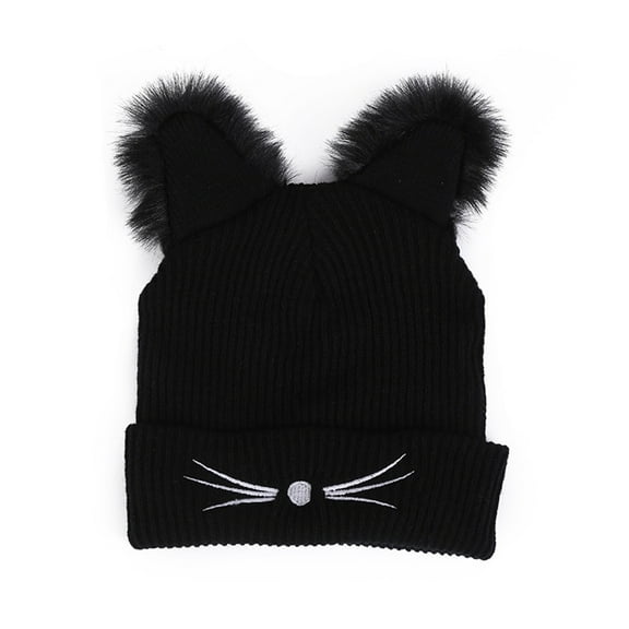 Lolmot Winter Cat Ears Hats Cute Soft Warm Knit Beanie Cap Ski Skull Caps with 2 Pompoms for Women Girls